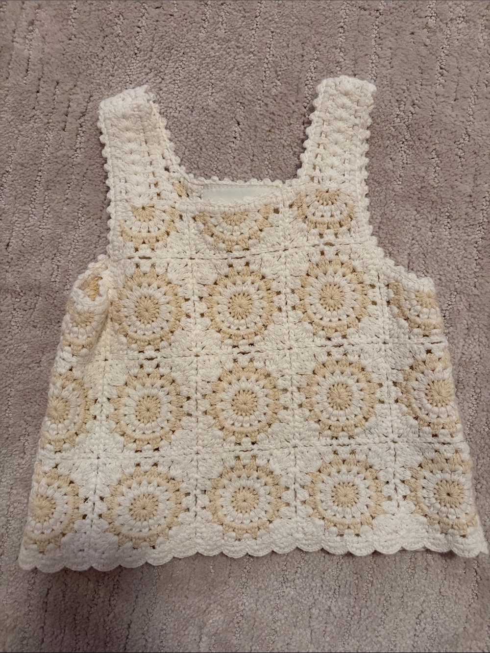 Zara Crochet Tank Top in Cream and Tan Accents